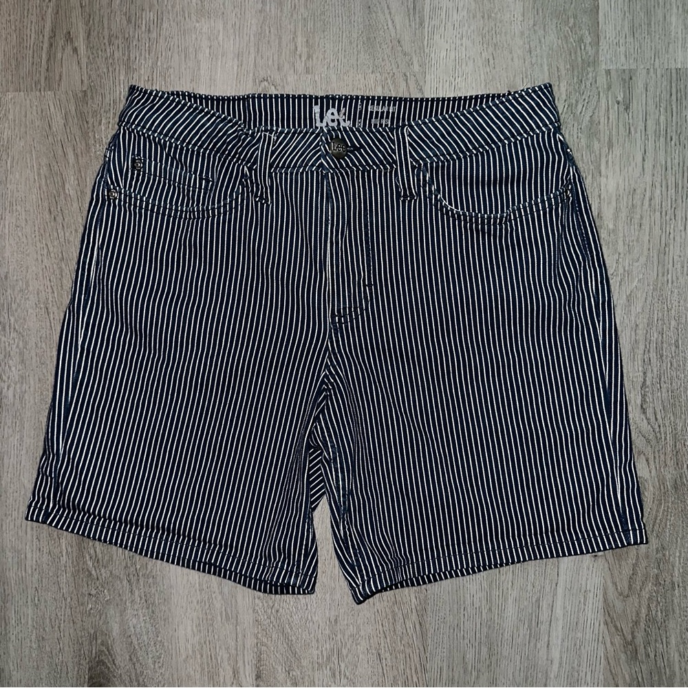 Lee Blue and White Striped Jean Shorts Classic Style